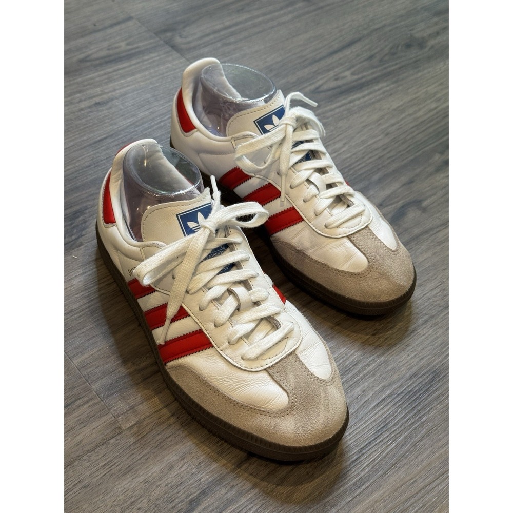 Adidas Sneakers 7.5 White Red Stripe Samba Retro OG Casual Leather Suede Gum - Picture 3 of 10